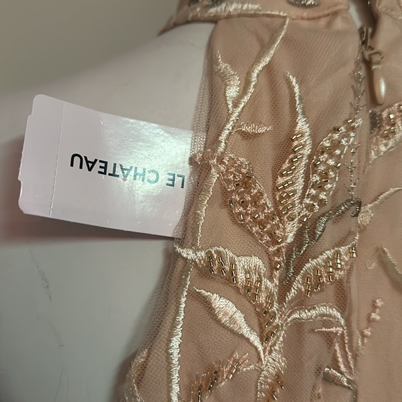 NWT Le Chateau high low fit flare blush pink embroidered mesh satin skater dress - Picture 7 of 7